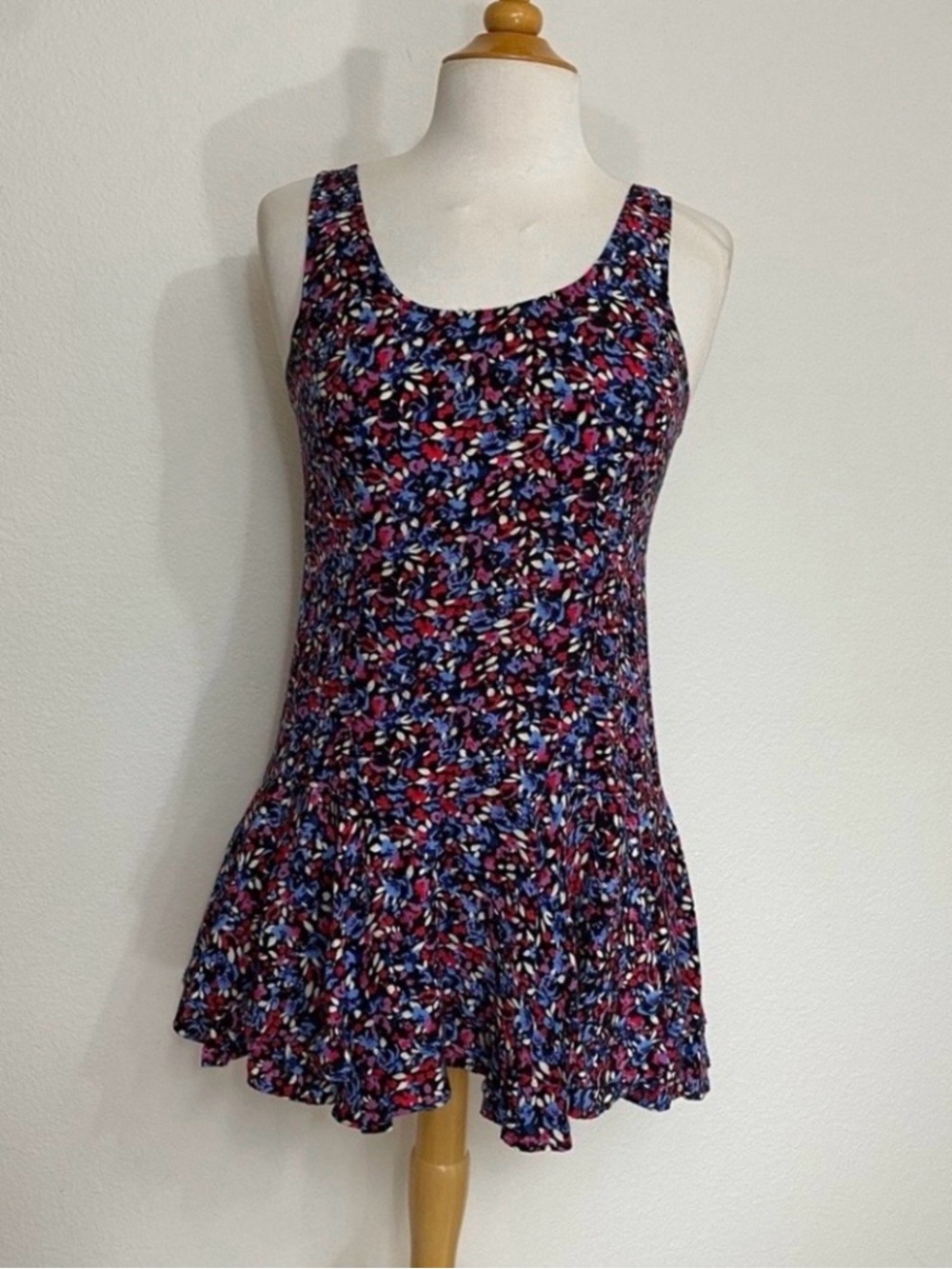 Free People Y2K Multicolor Confetti Floral Tiered Tunic Mini Dress Size 4 Boho